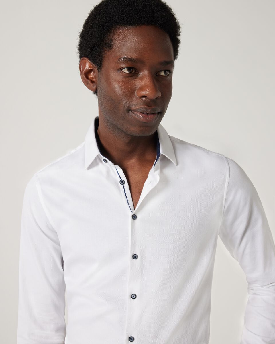 Slim Textured Long Sleeve Shirt, White, hi-res